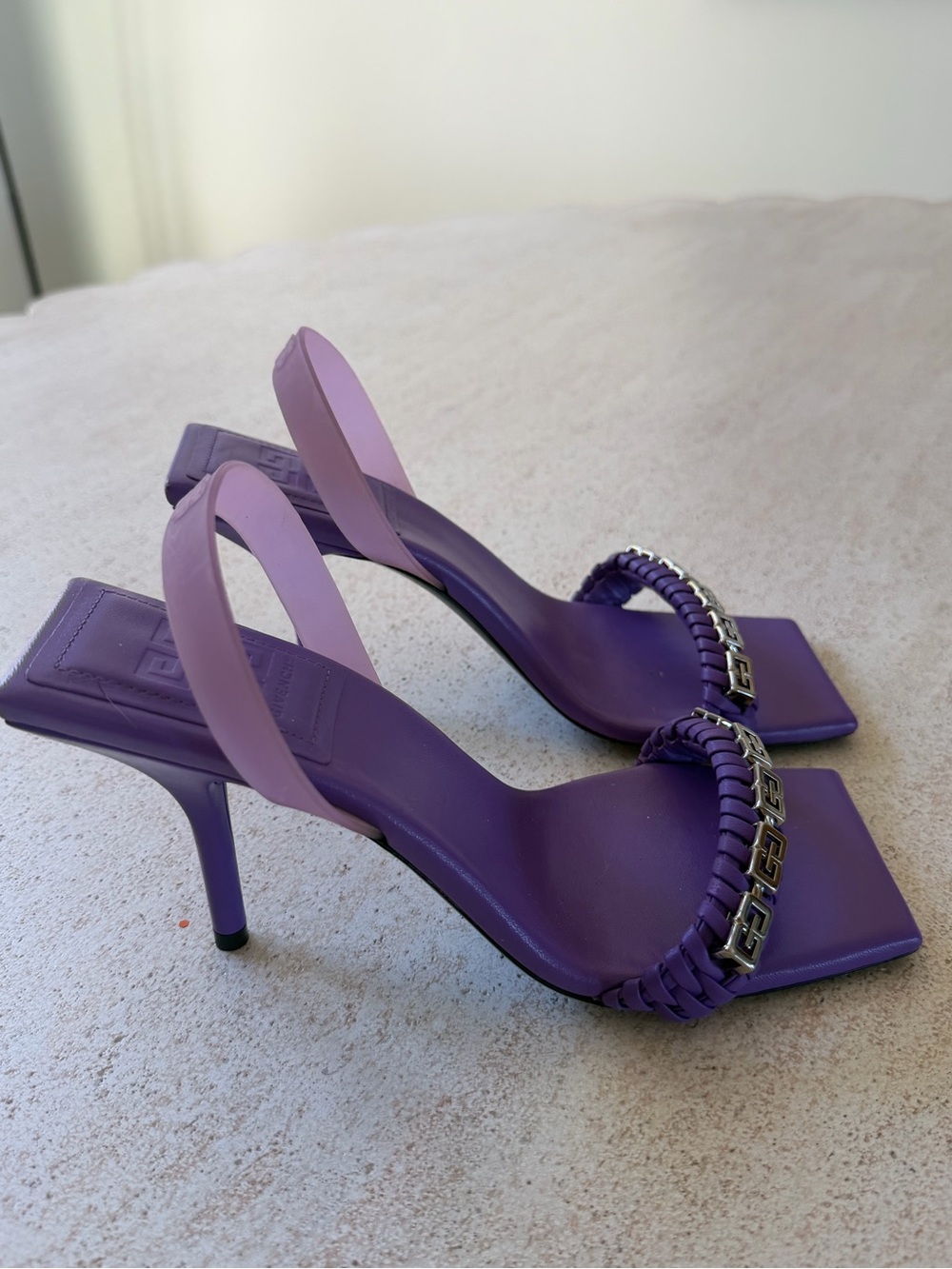 Givenchy Purple Square-Toe Chain Strap Heeled Sandals, Size 37, Worn Once - Picture 4 of 7